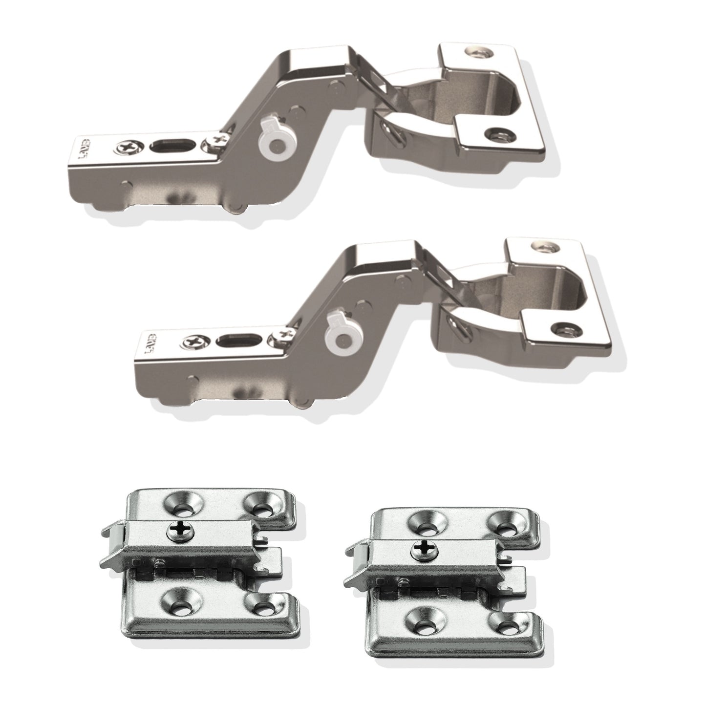 Two dampened heavy-duty furniture hinges for extra heavy and extra thick doors up to 30 mm! With adjustable damper and mounting plates. Cup hinge, furniture hinge with 40 mm cup size from LAMP® / Japan