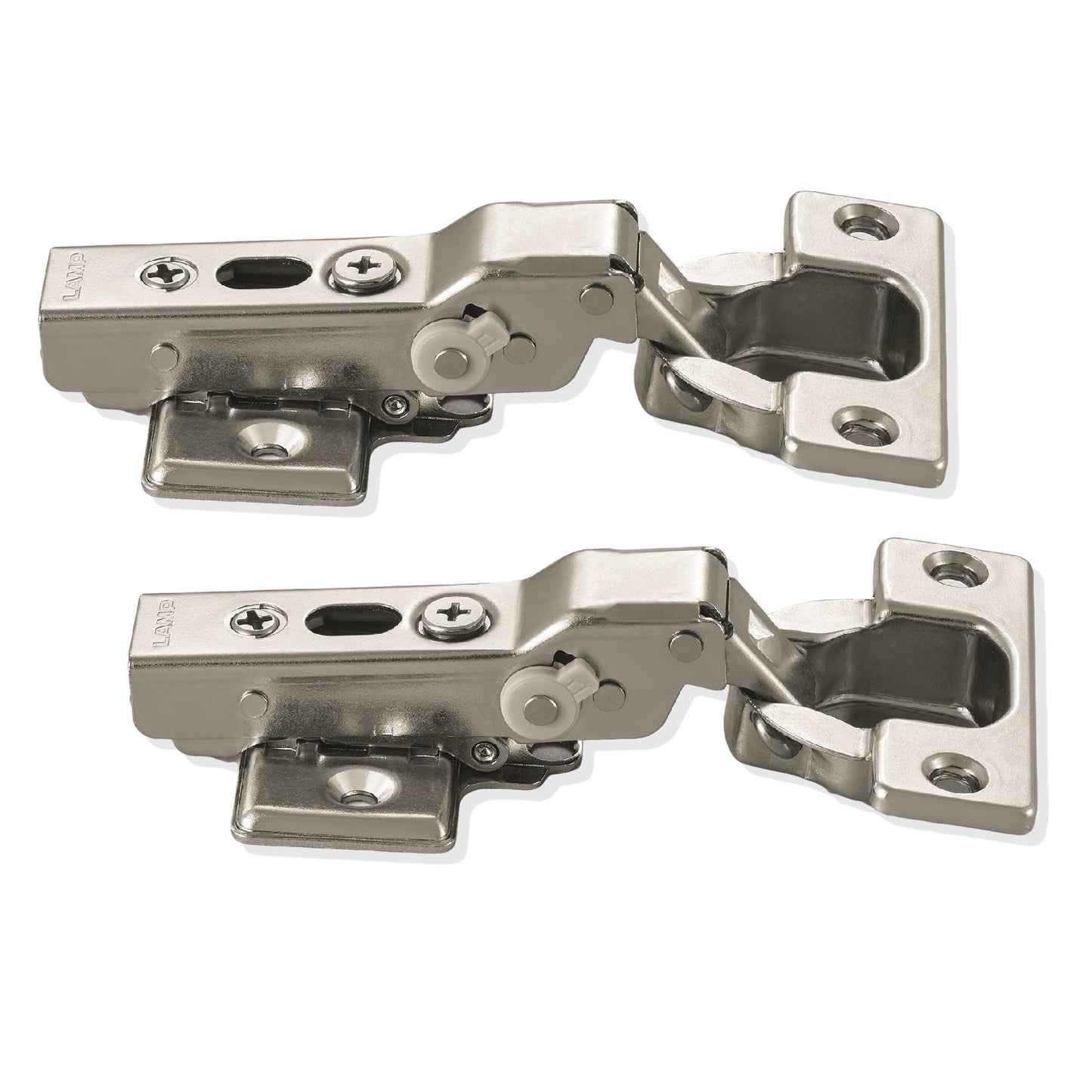 2 dampened furniture hinges with adjustable damper including mounting plates. Cup hinge, furniture hinge from LAMP® / Japan