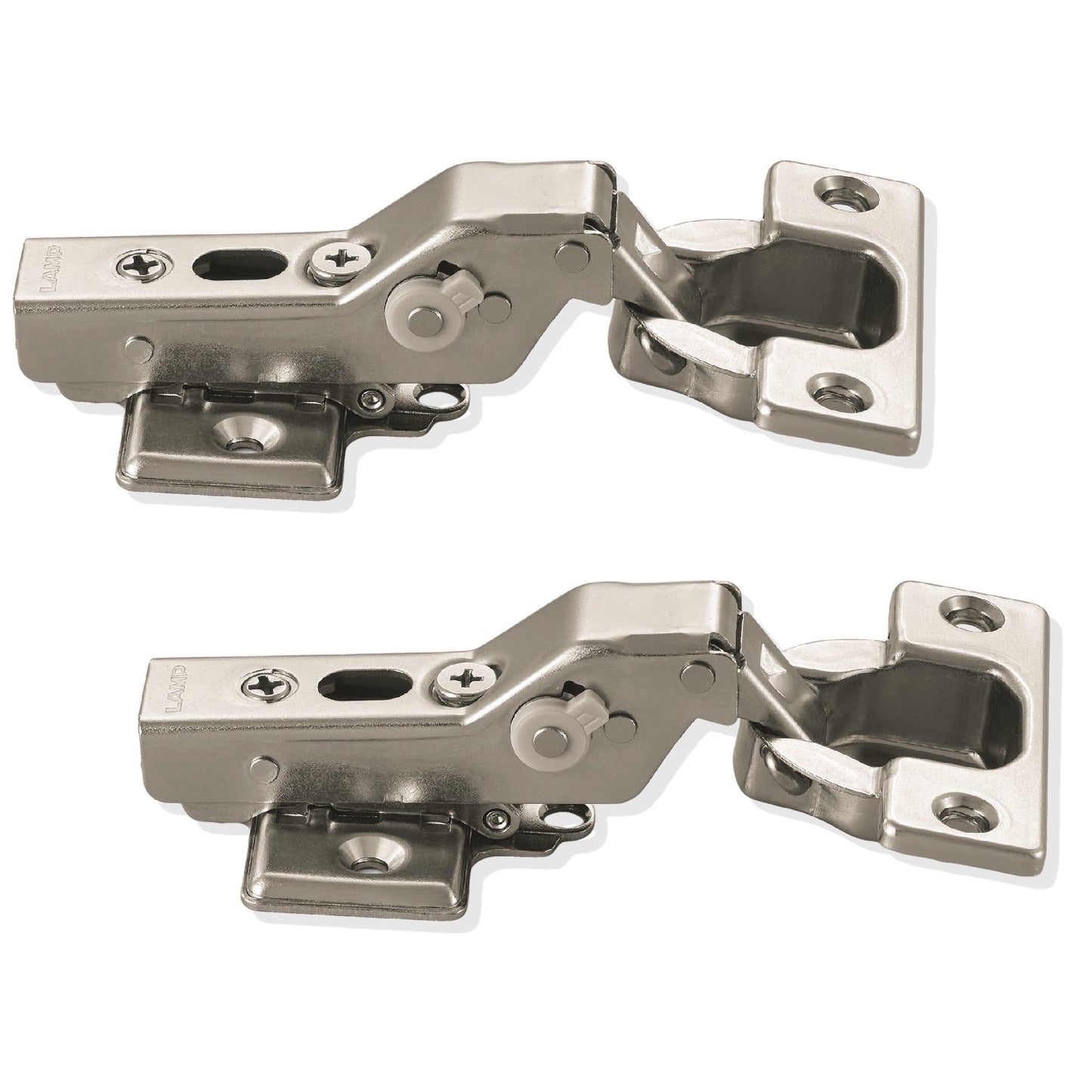 2 dampened furniture hinges with adjustable damper including mounting plates. Cup hinge, furniture hinge from LAMP® / Japan