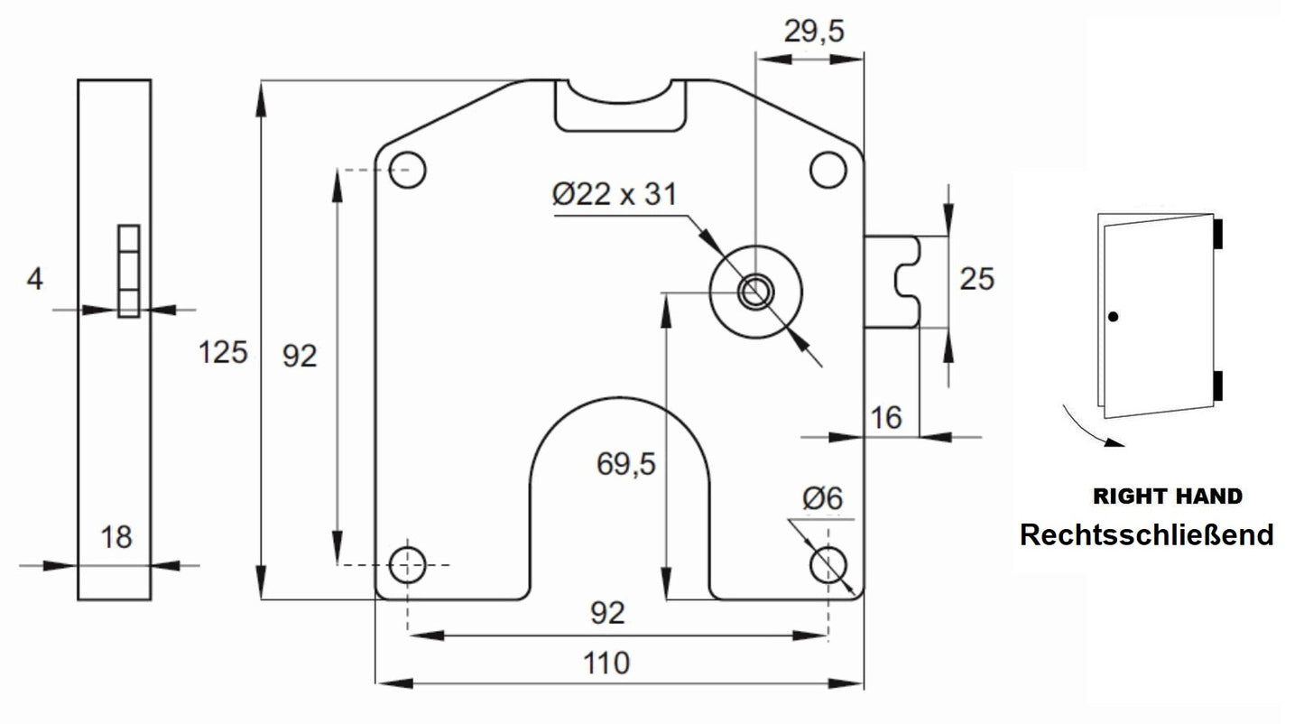 Pfandschloss für 1 Euro Münzen, Spindschloss rechtsschließend. Münzschloss für Spinde, Umkleidespinde, Schulspinde, Schränke usw. von SISO / UMAXO®