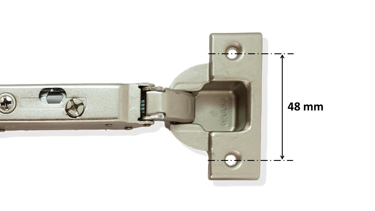 GRASS Tiomos 110° soft-close furniture hinge (4 drilling patterns to choose from), including straight mounting plate. Concealed hinge, hinge: 6065 G, 6064 B, 6067 S, 6066 H