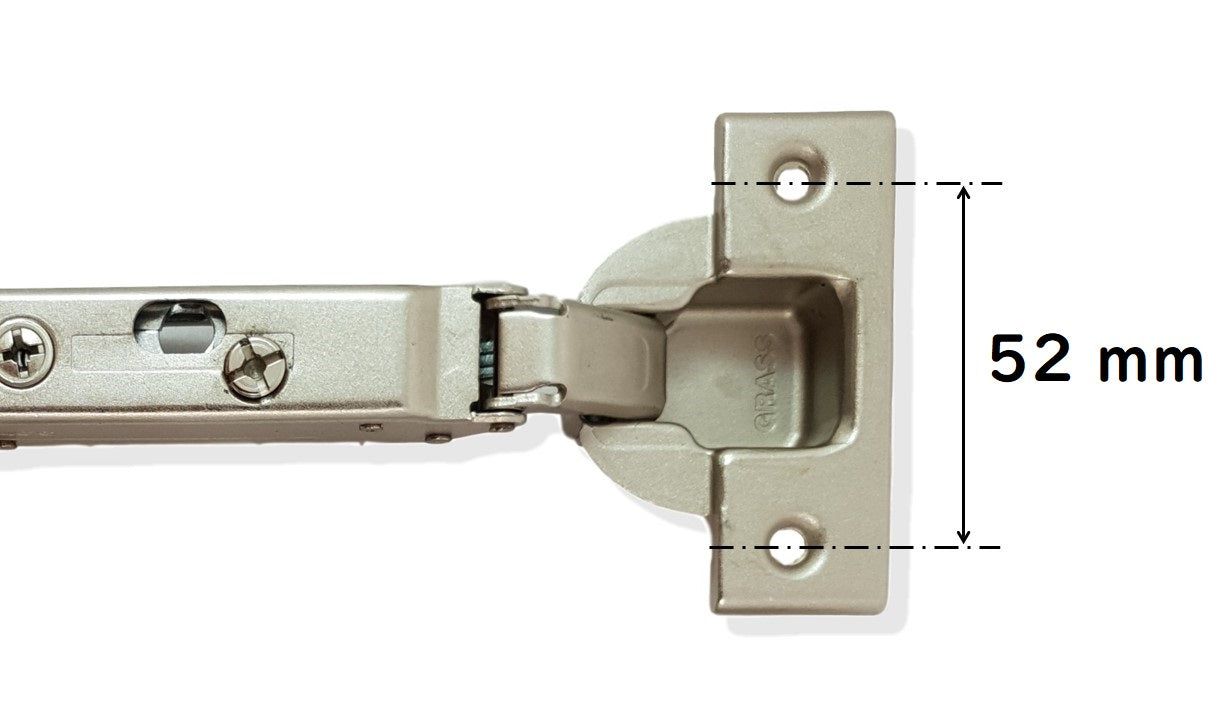 GRASS Tiomos 110° soft-close furniture hinge (4 drilling patterns to choose from), including straight mounting plate. Concealed hinge, hinge: 6065 G, 6064 B, 6067 S, 6066 H