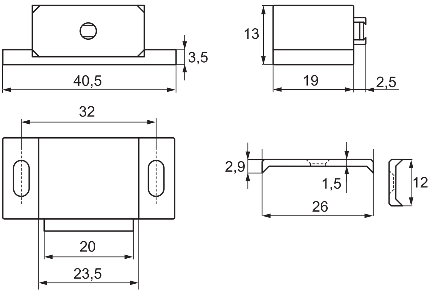Loqueteau magnétique UMAXO® dans un boîtier en plastique avec contre-plaque, extra fort. Aimant de porte avec force de maintien 4kg, fermeture magnétique.