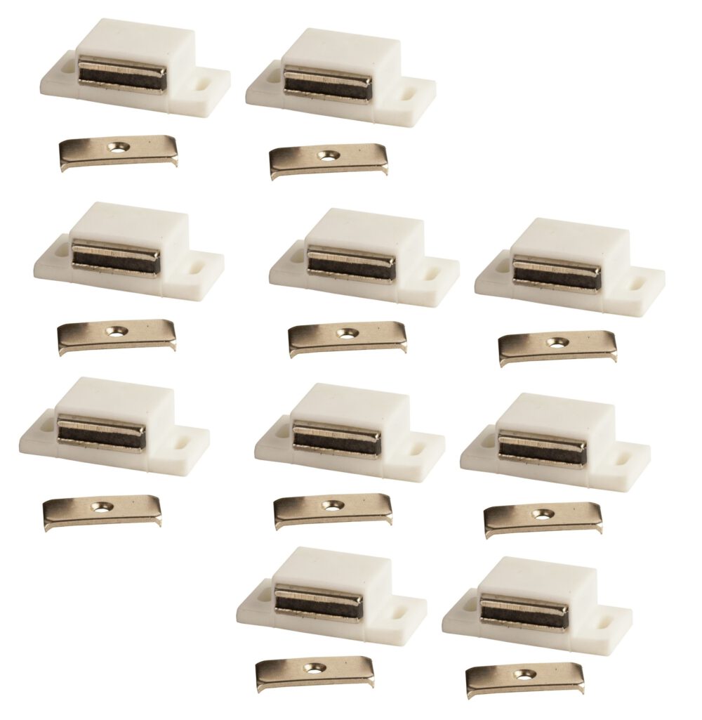 Loqueteau magnétique UMAXO® dans un boîtier en plastique avec contre-plaque, extra fort. Aimant de porte avec force de maintien 4kg, fermeture magnétique.