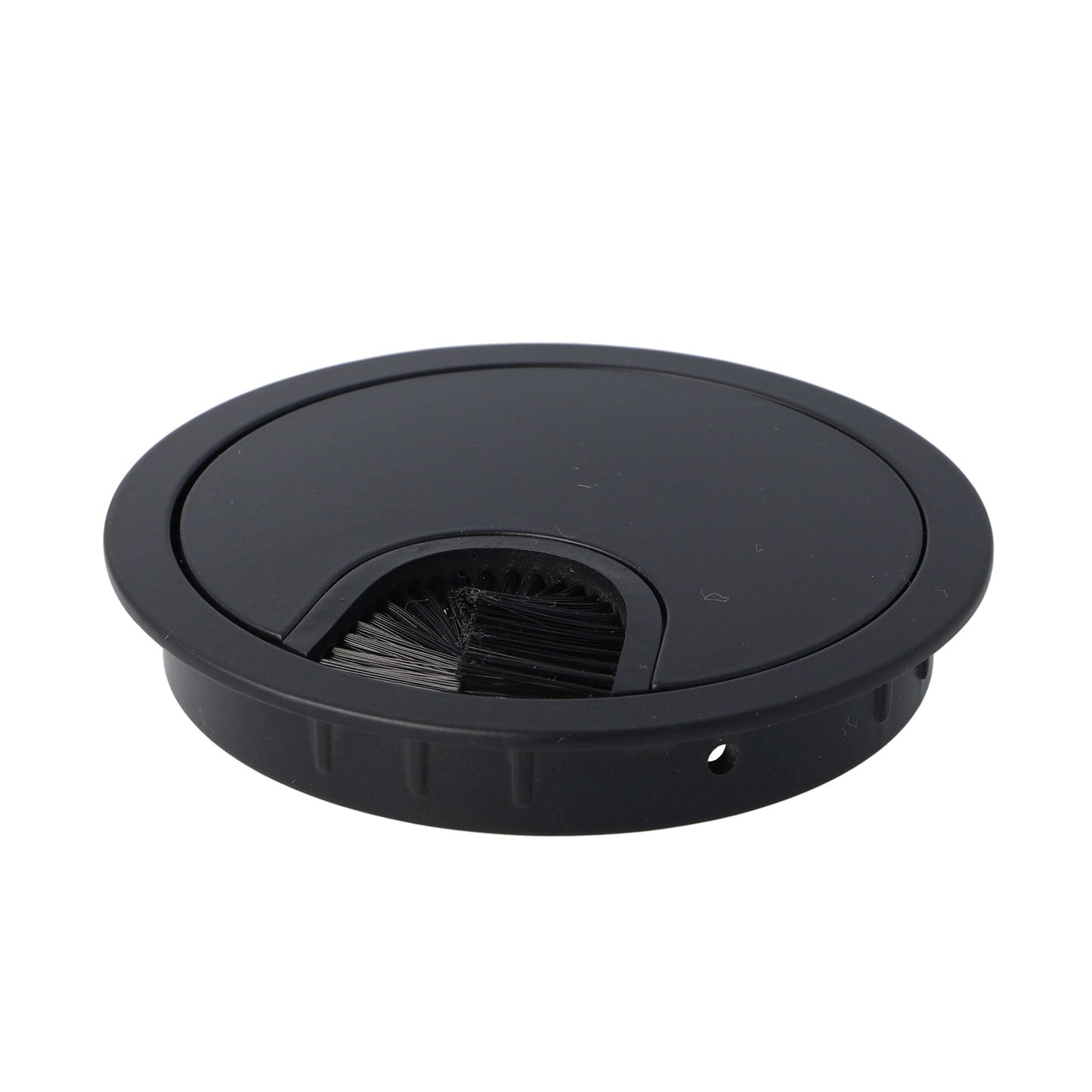 High-quality, solid Zamak cable grommet, Ø80 mm for desks with brush seal, finish: black. Desk cable management cable outlet from SISO / Denmark