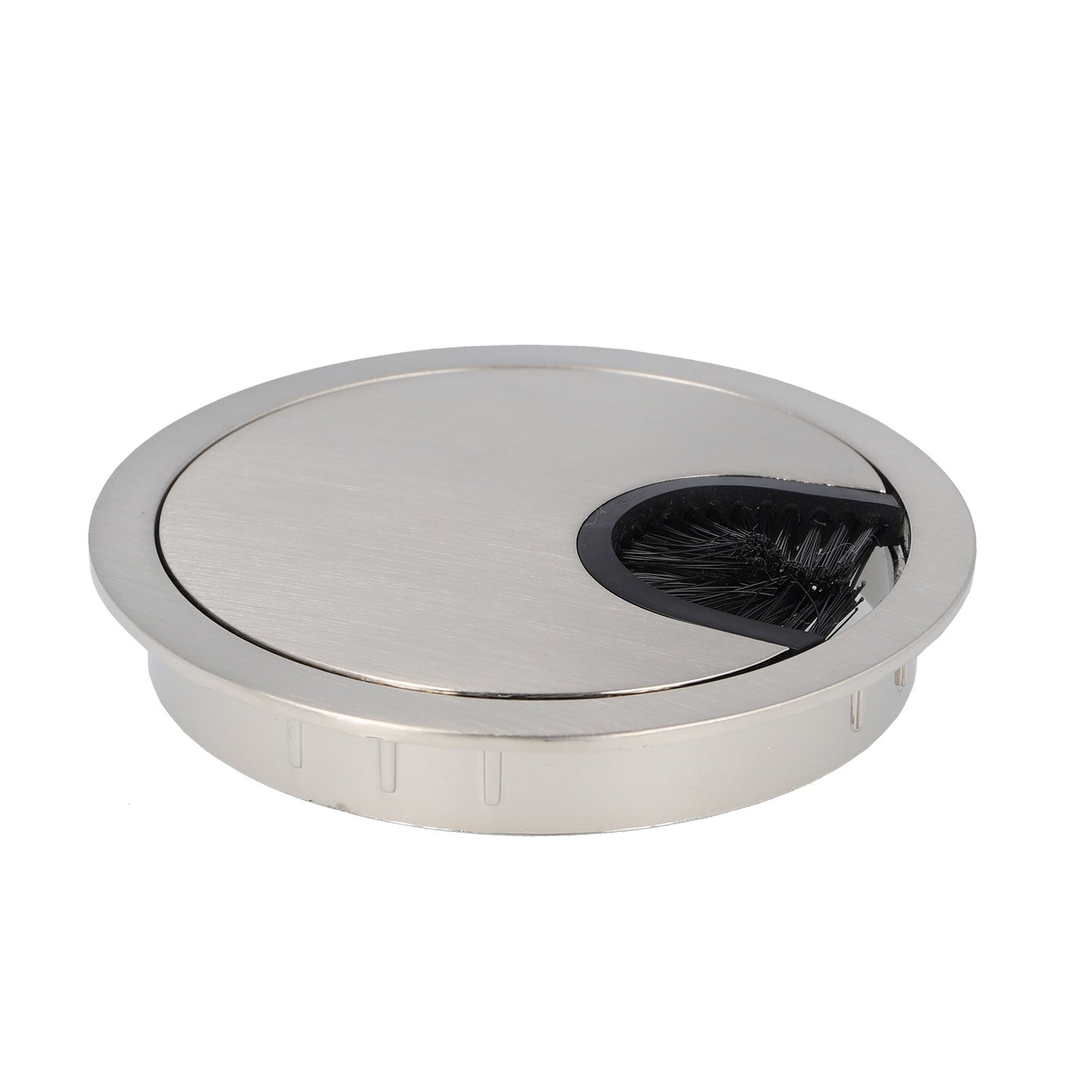 Goulotte de câbles solide de haute qualité en Zamak, Ø80 mm pour bureau avec joint à brosse, surface : aspect acier inoxydable. Gestion des câbles de table, sortie de câbles de SISO / Danemark
