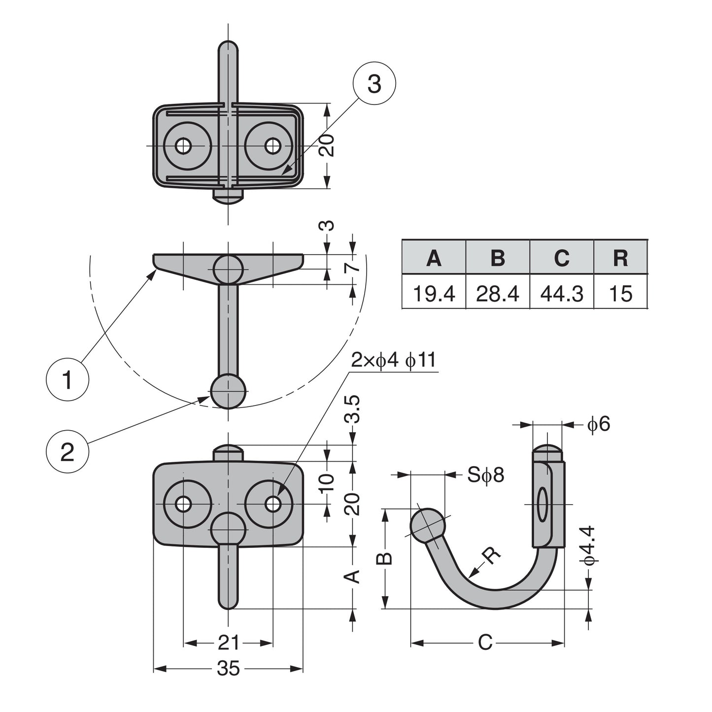 Lot de 2 crochets pivotants de haute qualité en acier inoxydable pour montage mural, grand. Convient également aux camping-cars et aux bateaux. Crochet en acier inoxydable TK-45 de Sugatsune / Lamp (Japon)
