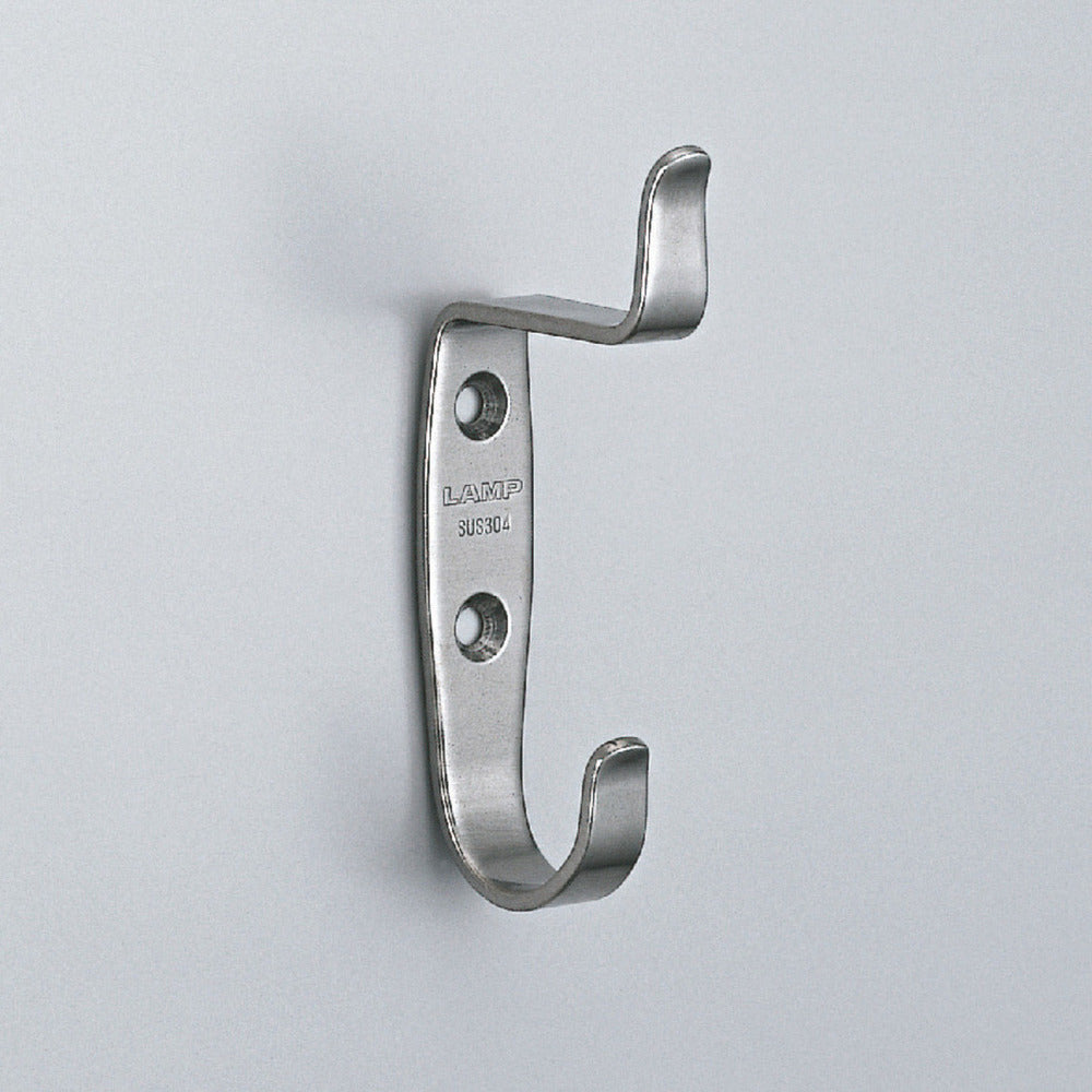 Hochwertiger Doppel-Haken aus V2A Edelstahl zur Wandmontage. Edelstahlhaken RI-074 von Sugatsune / LAMP® (Japan)