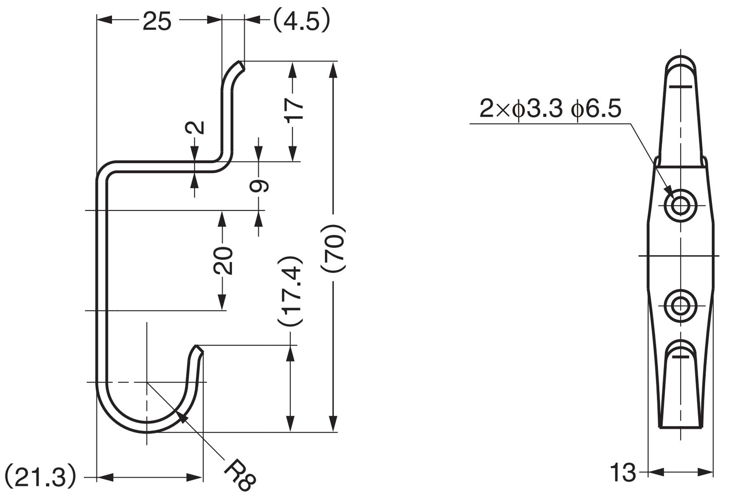 Hochwertiger Doppel-Haken aus V2A Edelstahl zur Wandmontage. Edelstahlhaken RI-074 von Sugatsune / LAMP® (Japan)