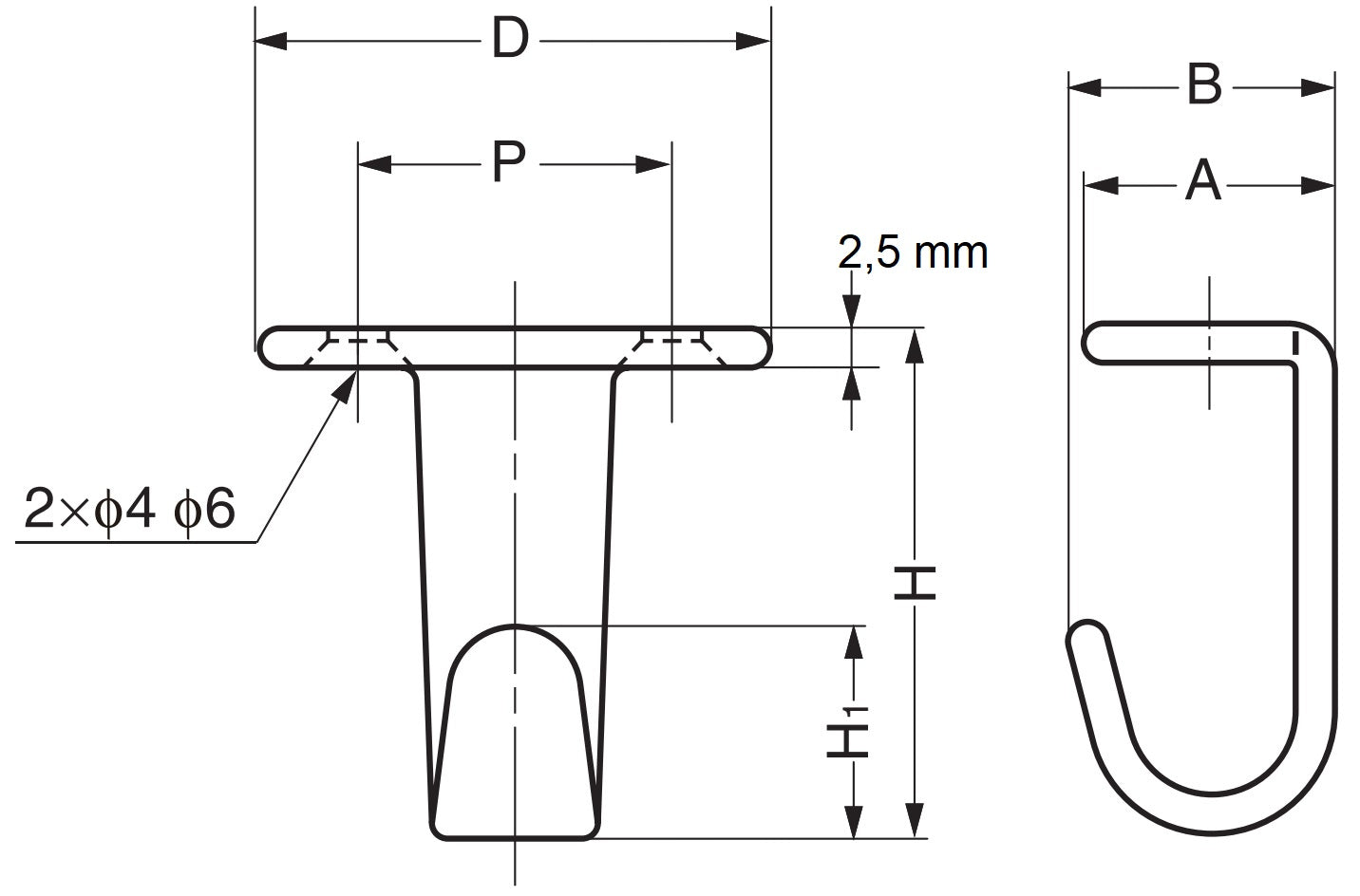 High-quality, black-coated stainless steel hook for under-counter installation. Stainless steel hooks HJ-20SBL, HJ-30SBL, and HJ-50SBL from Sugatsune / LAMP® (Japan)