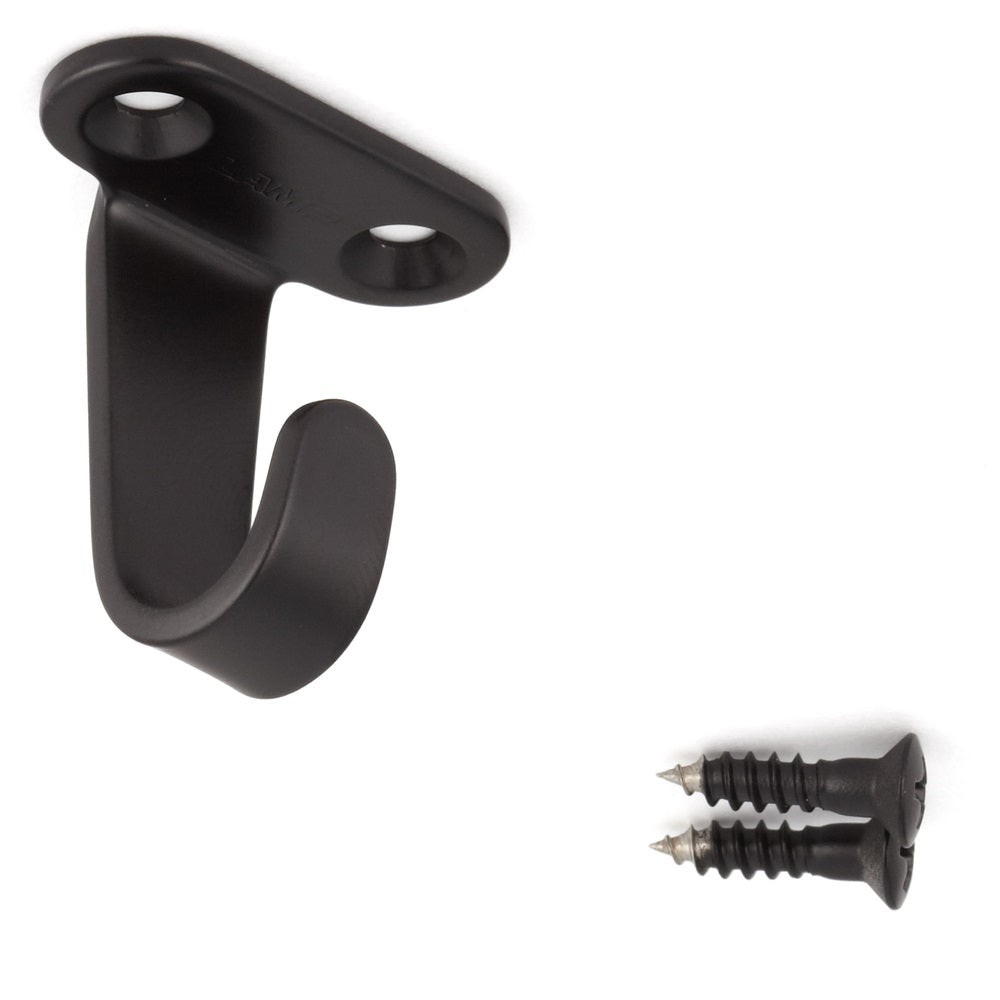 High-quality, black-coated stainless steel hook for under-counter installation. Stainless steel hooks HJ-20SBL, HJ-30SBL, and HJ-50SBL from Sugatsune / LAMP® (Japan)