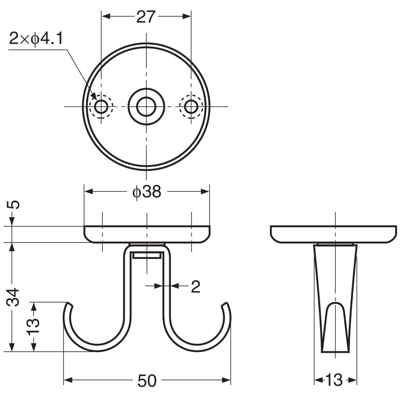 Hochwertiger drehbarer Haken aus Edelstahl V2A für Deckenmontage. Edelstahlhaken RF-50S von Sugatsune / LAMP® (Japan)