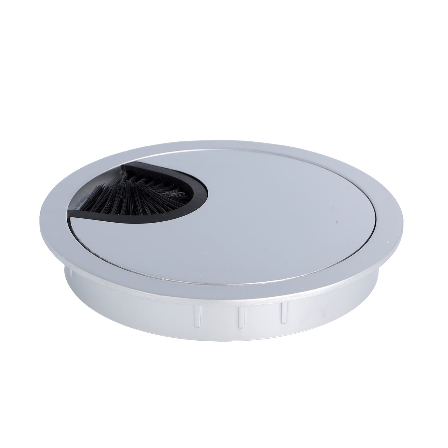 Goulotte de câbles solide de haute qualité en Zamak, Ø80 mm pour bureau avec joint à brosse, surface : aspect aluminium. Gestion des câbles de table, sortie de câbles de SISO / Danemark