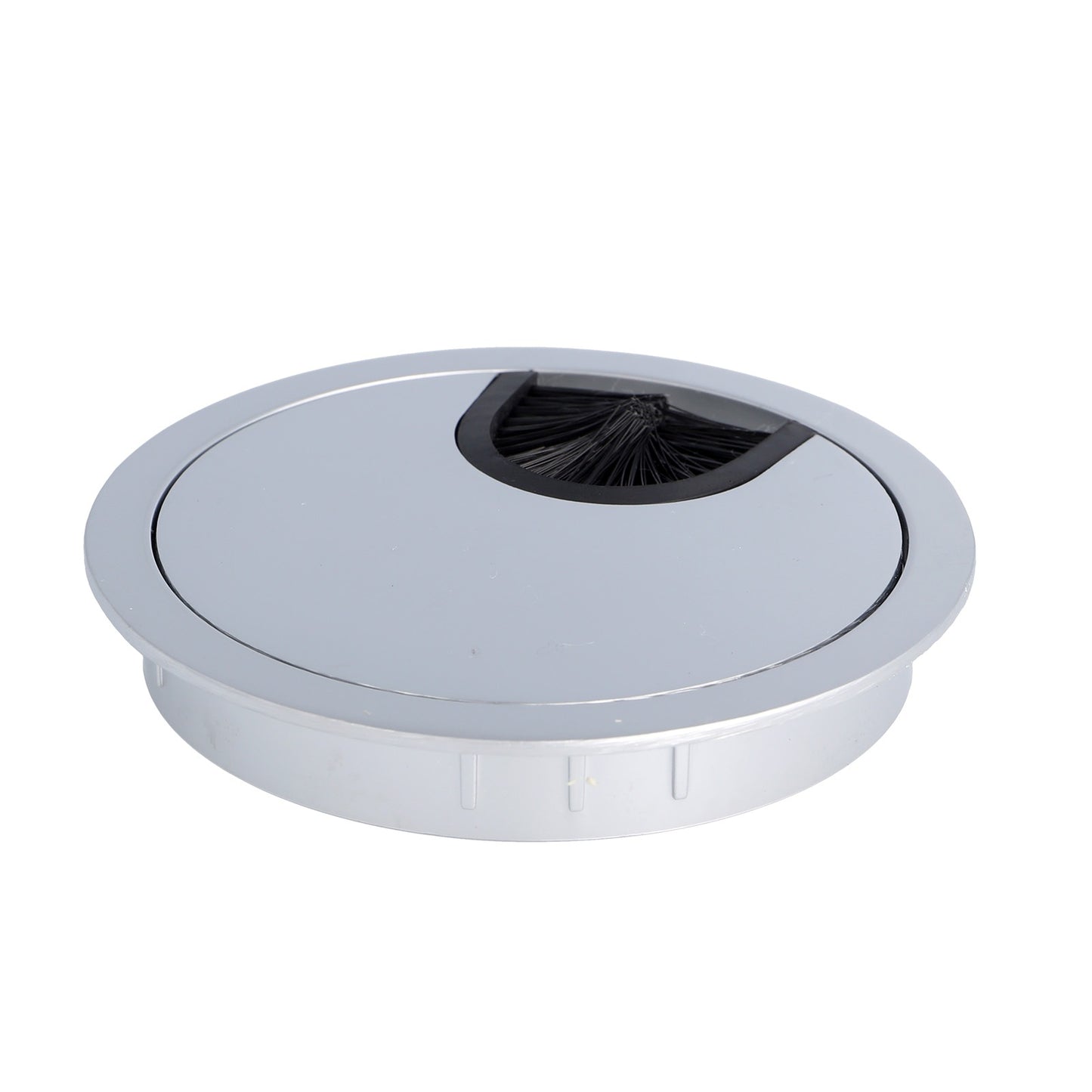 Goulotte de câbles solide de haute qualité en Zamak, Ø80 mm pour bureau avec joint à brosse, surface : aspect aluminium. Gestion des câbles de table, sortie de câbles de SISO / Danemark