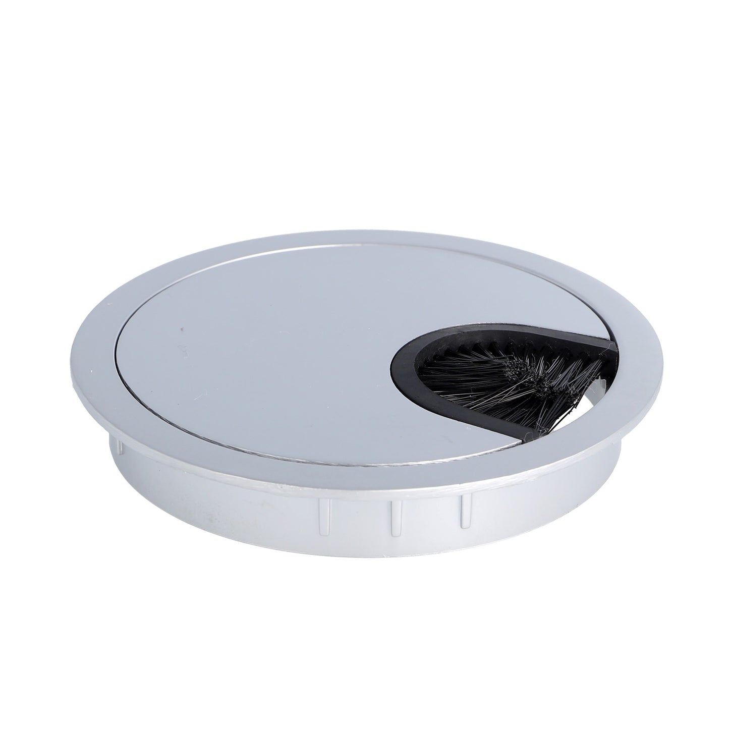 Goulotte de câbles solide de haute qualité en Zamak, Ø80 mm pour bureau avec joint à brosse, surface : aspect aluminium. Gestion des câbles de table, sortie de câbles de SISO / Danemark