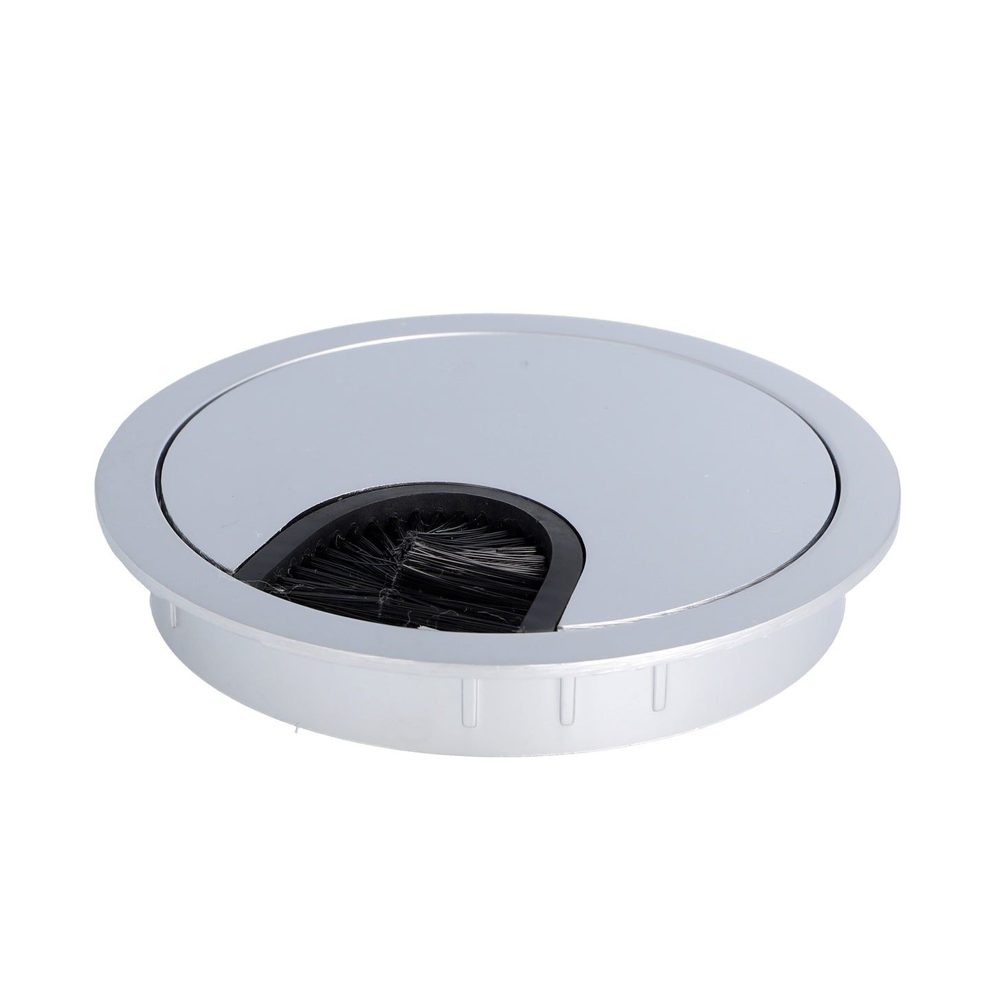 Goulotte de câbles solide de haute qualité en Zamak, Ø80 mm pour bureau avec joint à brosse, surface : aspect aluminium. Gestion des câbles de table, sortie de câbles de SISO / Danemark