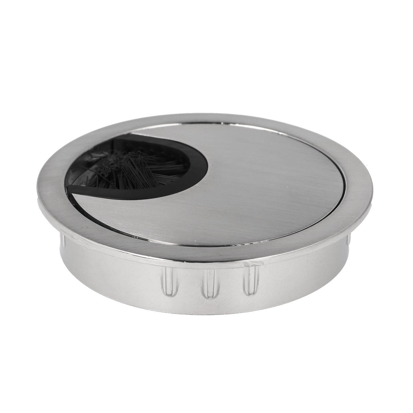 High-quality Zamak cable grommet, Ø 60 mm for desks with brush seal, surface: stainless steel look. Desk cable management cable grommet from SISO / Denmark