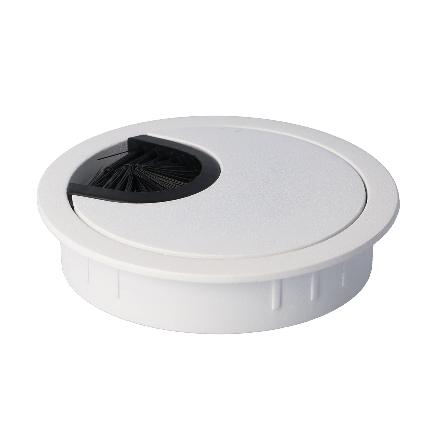 High-quality Zamak cable grommet, Ø 60 mm for desks with brush seal, surface: white. Desk cable management cable grommet from SISO / Denmark