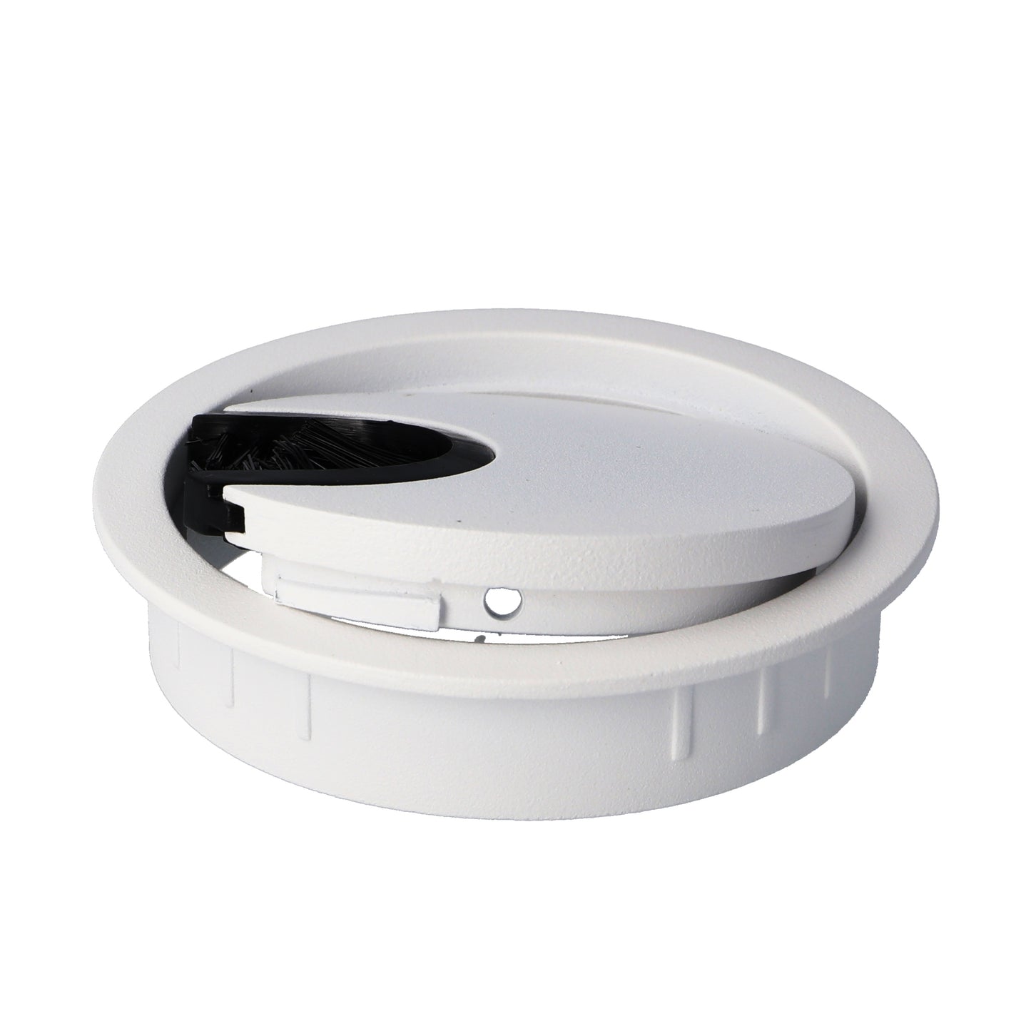 High-quality Zamak cable grommet, Ø 60 mm for desks with brush seal, surface: white. Desk cable management cable grommet from SISO / Denmark