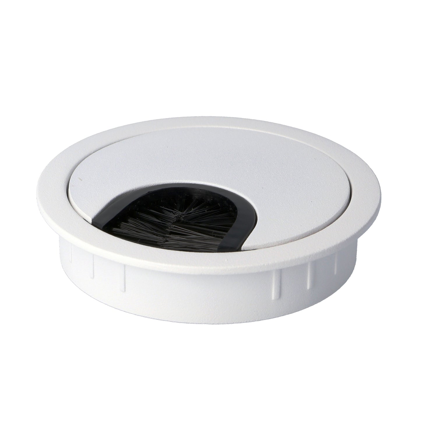 High-quality Zamak cable grommet, Ø 60 mm for desks with brush seal, surface: white. Desk cable management cable grommet from SISO / Denmark