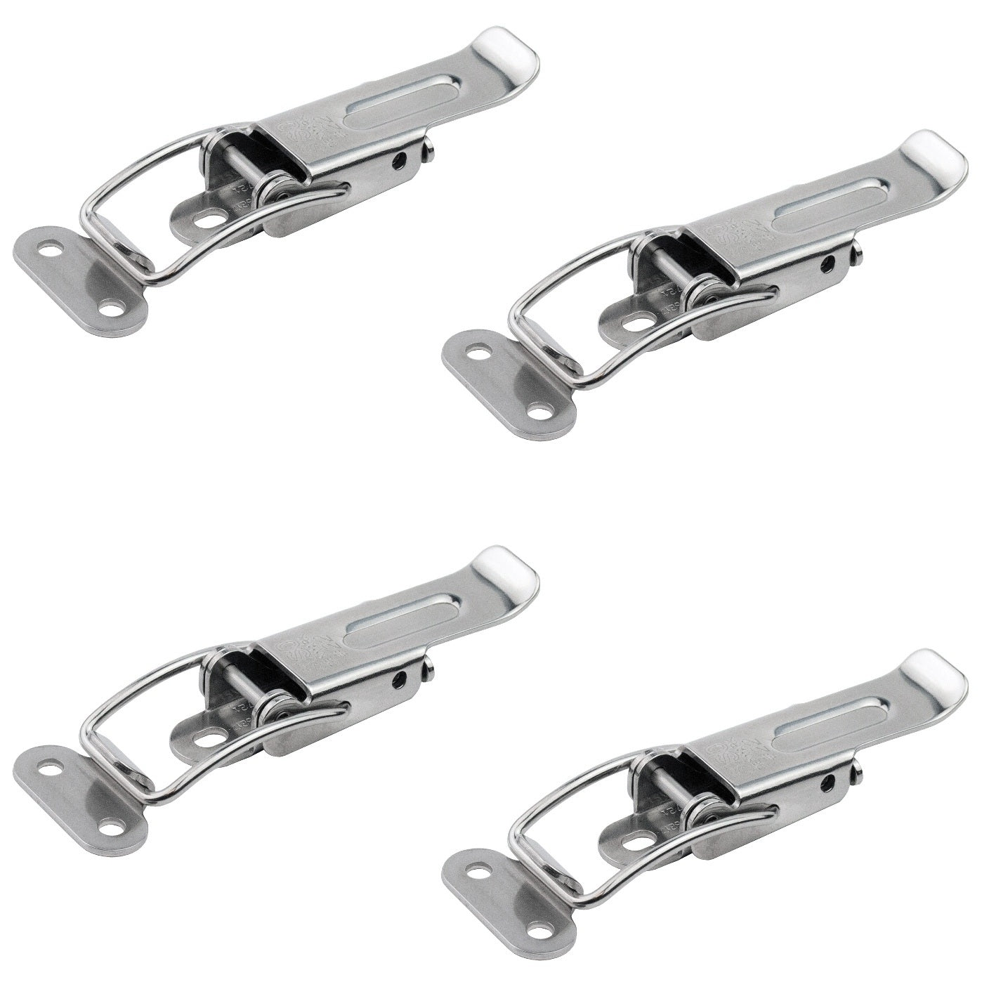 4 adjustable SUS304 (V2A) extendable table clamps, with two position locks, 70 mm (2.8") 24.03.000-1. Catch #22 clamp made of SUS304 (V2A), glossy polished, for extendable tables, boxes, instrument cases, and worktops, from SISO Denmark