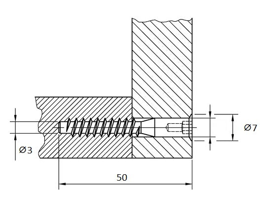 20 pièces Confirmat, connecteur monobloc à tête fraisée pour perçage ⌀3,5 mm, six pans creux SW3 mm, en acier robuste, surface galvanisée, 50 mm (2″), 7011905. Vis pour meubles, pour armoires, meubles, étagères, caissons et bien plus encore, par EMUCA.