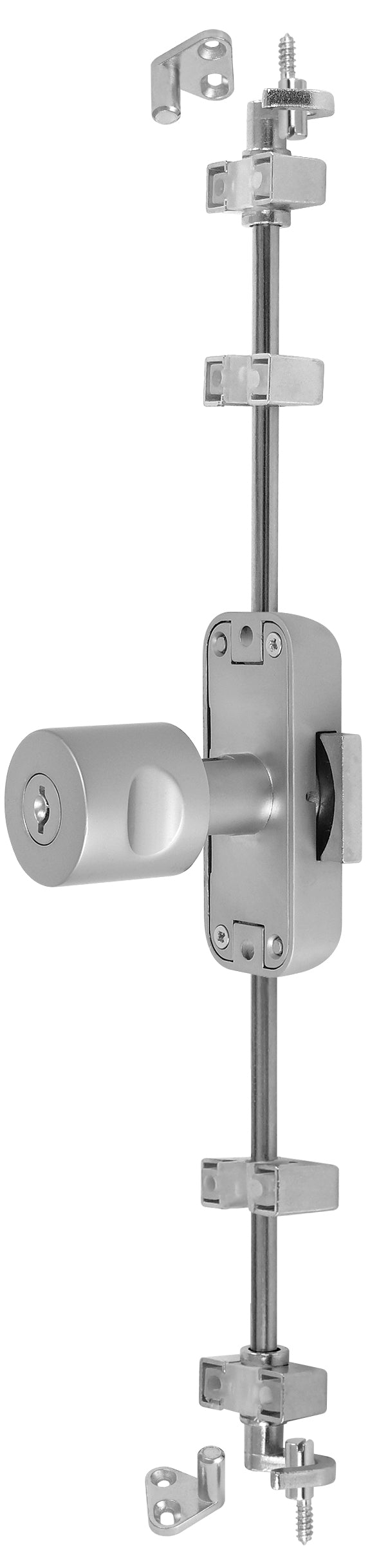 Espagnolette lock, keyed alike, right-hand locking, nickel-plated finish, right-hand version, 14.05.234-0. Espagnolette lock for padlocks, for furniture, cabinets, wardrobes, office cabinets, and much more, from SISO Denmark