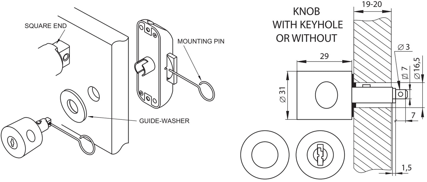 Espagnolette lock, keyed alike, right-hand locking, nickel-plated finish, right-hand version, 14.05.234-0. Espagnolette lock for padlocks, for furniture, cabinets, wardrobes, office cabinets, and much more, from SISO Denmark
