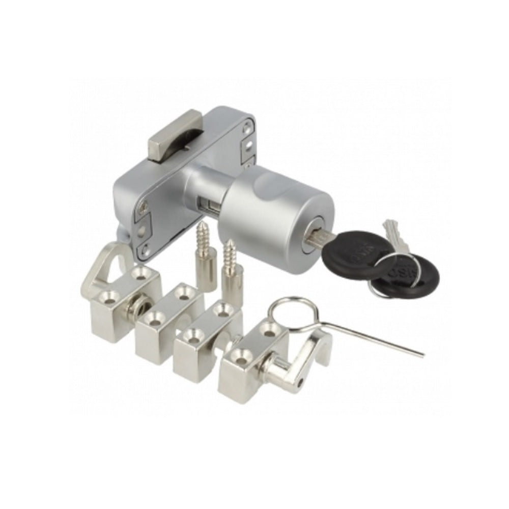 Espagnolette lock, keyed alike, right-hand locking, nickel-plated finish, right-hand version, 14.05.234-0. Espagnolette lock for padlocks, for furniture, cabinets, wardrobes, office cabinets, and much more, from SISO Denmark