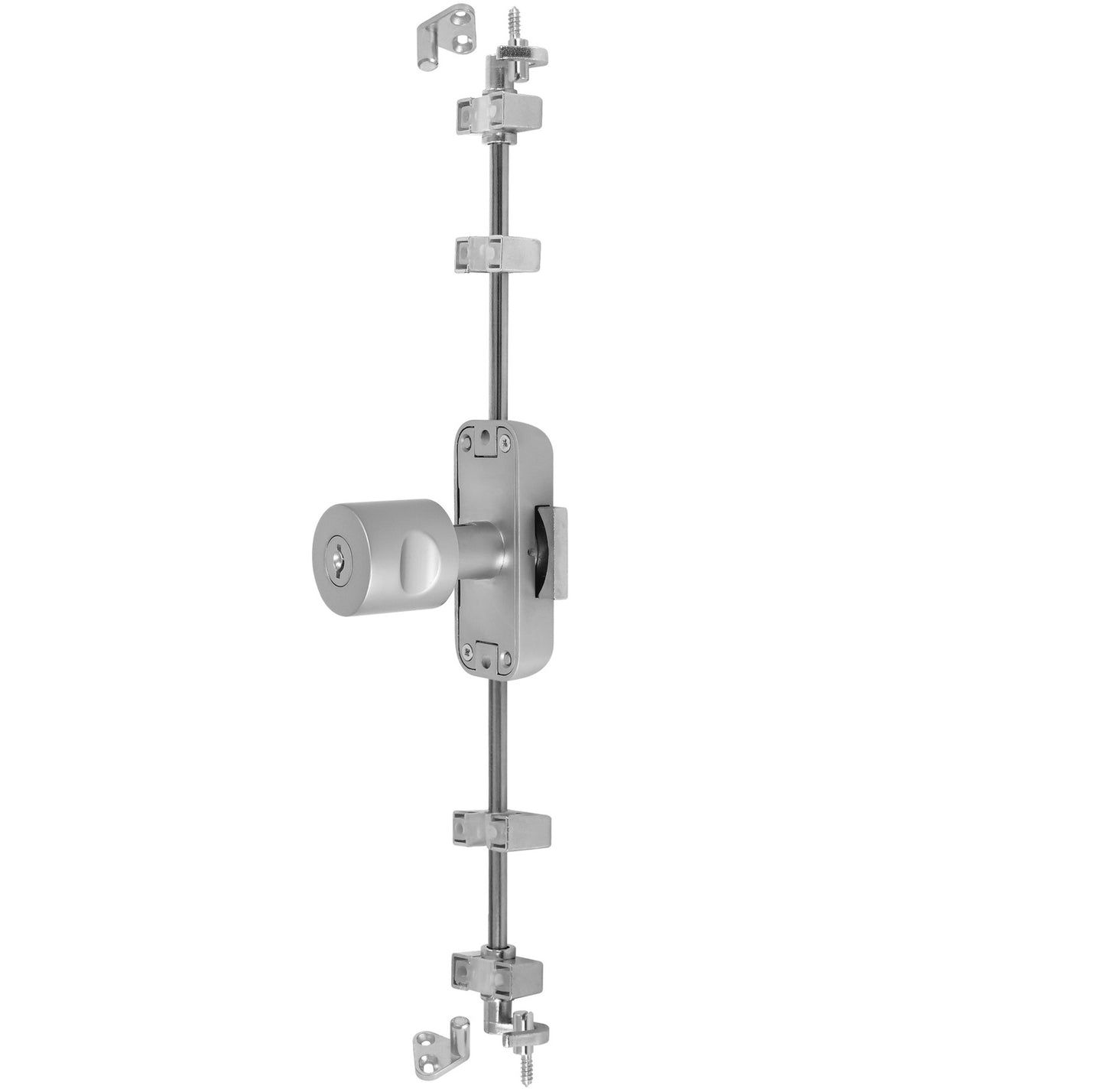 Espagnolette lock, keyed to different positions, right-hand closing, nickel-plated finish, right-hand version, 14.05.235 (14.05.235-0). Espagnolette lock for padlocks, for furniture, cabinets, office cabinets, and much more, from SISO Denmark