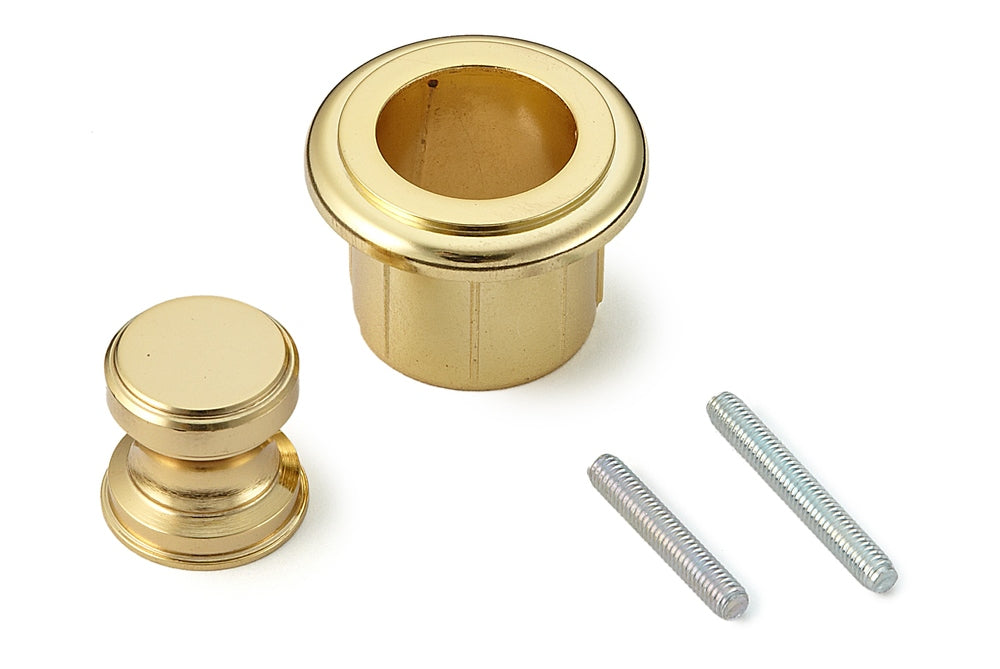 Hochwertiger Druckknopf-Verschluss mit Grifffunktion, aus Messing, Oberfläche: goldfarbig, glänzend poliert, Ausführung: rund, TLP-G und TLP-LBM(W). Massiver Druckknopf für Wohnwagen, Yacht und viel mehr, von Sugatsune / LAMP® (Japan)