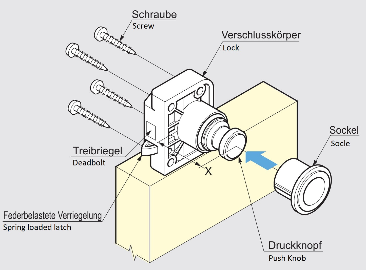 Hochwertiger Druckknopf-Verschluss mit Grifffunktion, aus Messing, Oberfläche: vernickelt, satiniert matt, Ausführung: rund, TLP-WB und TLP-LBM(W). Massiver Druckknopf für Wohnwagen, Yacht und viel mehr, von Sugatsune / LAMP® (Japan)