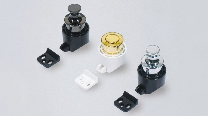Bouton-pression de haute qualité avec fonction poignée, en alliage de zinc, surface : chromée, PKL-08/CR et PKLB. Bouton poussoir solide pour caravanes, yachts et bien plus encore, de Sugatsune / LAMP® (Japon)