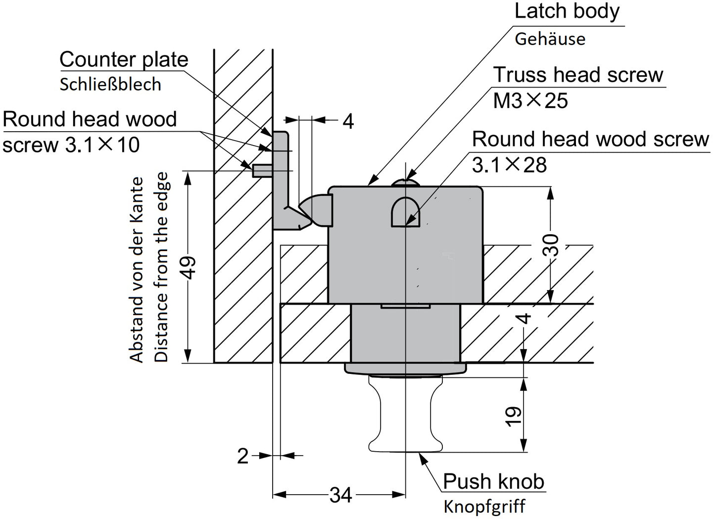 Bouton-pression de haute qualité avec fonction poignée, en alliage de zinc, surface : chromée, PKL-08/CR et PKLB. Bouton poussoir solide pour caravanes, yachts et bien plus encore, de Sugatsune / LAMP® (Japon)