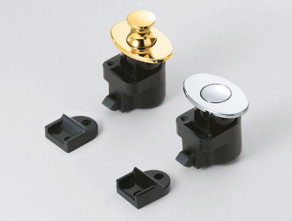 Bouton-pression de haute qualité avec fonction poignée, en alliage de zinc (ZDC), surface : dorée, polie brillante, design : ovale, DPL-OV-G. Bouton poussoir solide pour camping-cars, bateaux et bien plus encore, de Sugatsune / LAMP® (Japon)