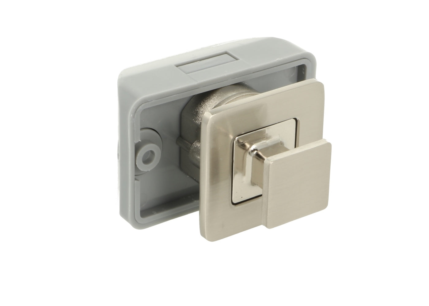 Hochwertiger Druckknopf-Verschluss mit Soft-Close und Grifffunktion, aus Zamak, Oberfläche: Edelstahl Look, Ausführung: quadratisch, 14.03.067-0. Massiver Druckknopf für Wohnwagen, Yacht, Privatflugzeug und viel mehr, von SISO Denmark