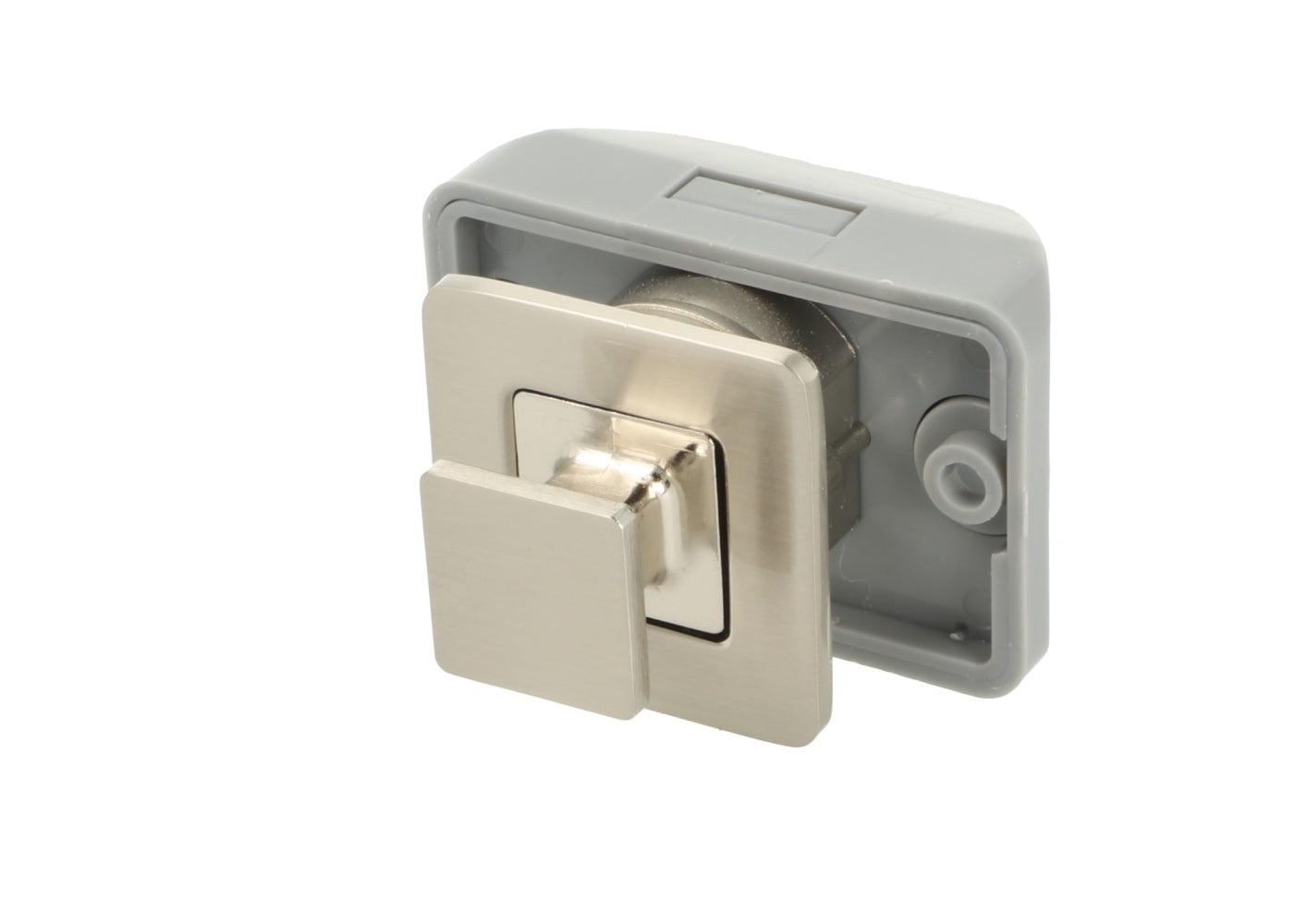 Hochwertiger Druckknopf-Verschluss mit Soft-Close und Grifffunktion, aus Zamak, Oberfläche: Edelstahl Look, Ausführung: quadratisch, 14.03.067-0. Massiver Druckknopf für Wohnwagen, Yacht, Privatflugzeug und viel mehr, von SISO Denmark