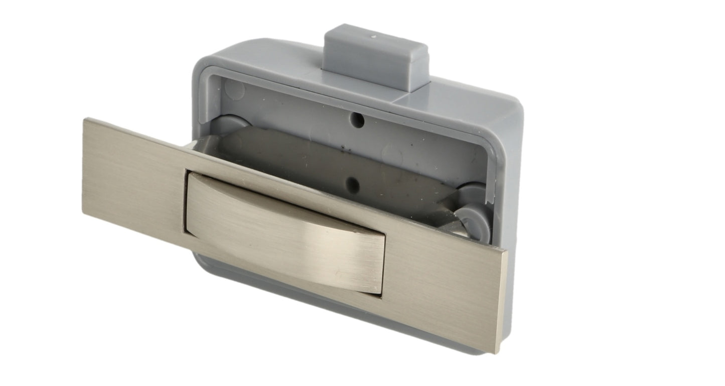 Hochwertiger Druckknopf-Verschluss mit Soft-Close und Grifffunktion, aus Zamak, Oberfläche: Edelstahl Look, Ausführung: rechteckig, 14.03.044-0. Massiver Druckknopf für Wohnwagen, Yacht und viel mehr, von SISO Denmark
