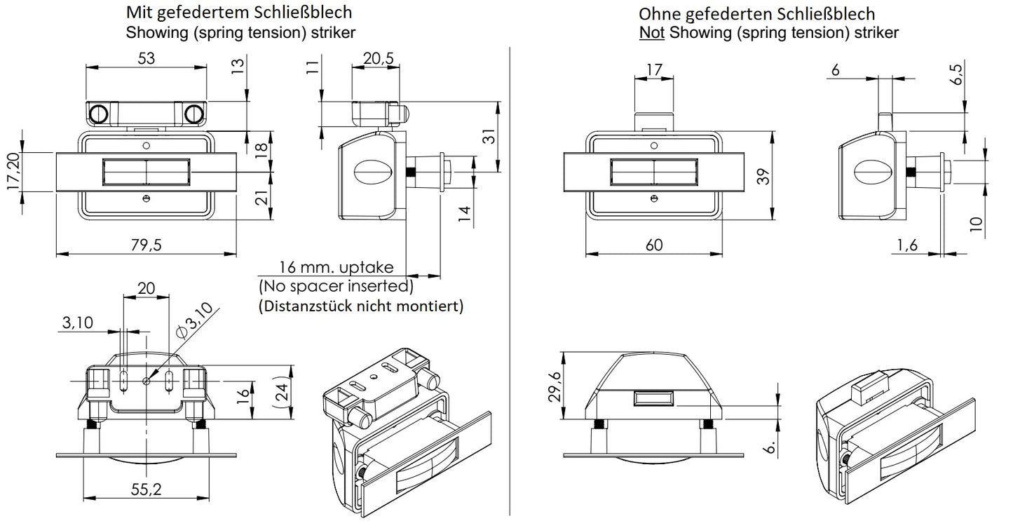 Hochwertiger Druckknopf-Verschluss mit Soft-Close und Grifffunktion, aus Zamak, Oberfläche: Edelstahl Look, Ausführung: rechteckig, 14.03.044-0. Massiver Druckknopf für Wohnwagen, Yacht und viel mehr, von SISO Denmark