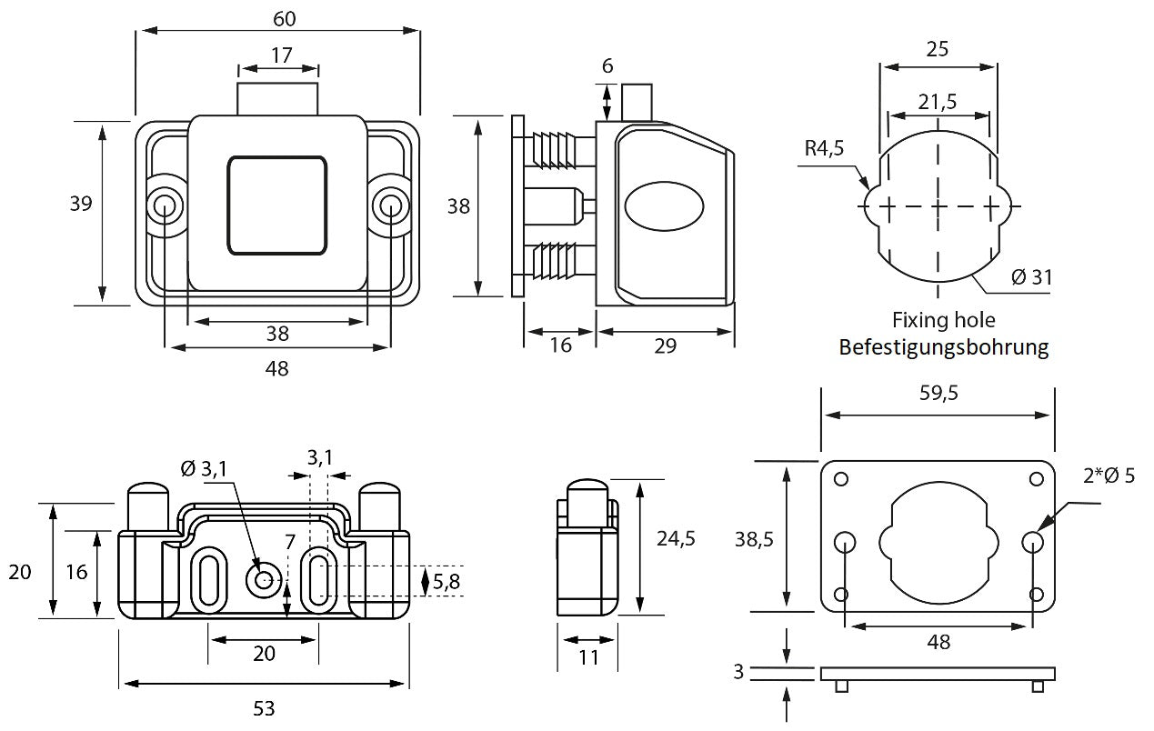 Hochwertiger Druckknopf-Verschluss mit Soft-Close und Grifffunktion, aus Zamak, Oberfläche: schwarz, Ausführung: quadratisch, 14.03.066-0. Massiver Druckknopf für Wohnwagen, Yacht, Privatflugzeug und viel mehr, von SISO Denmark