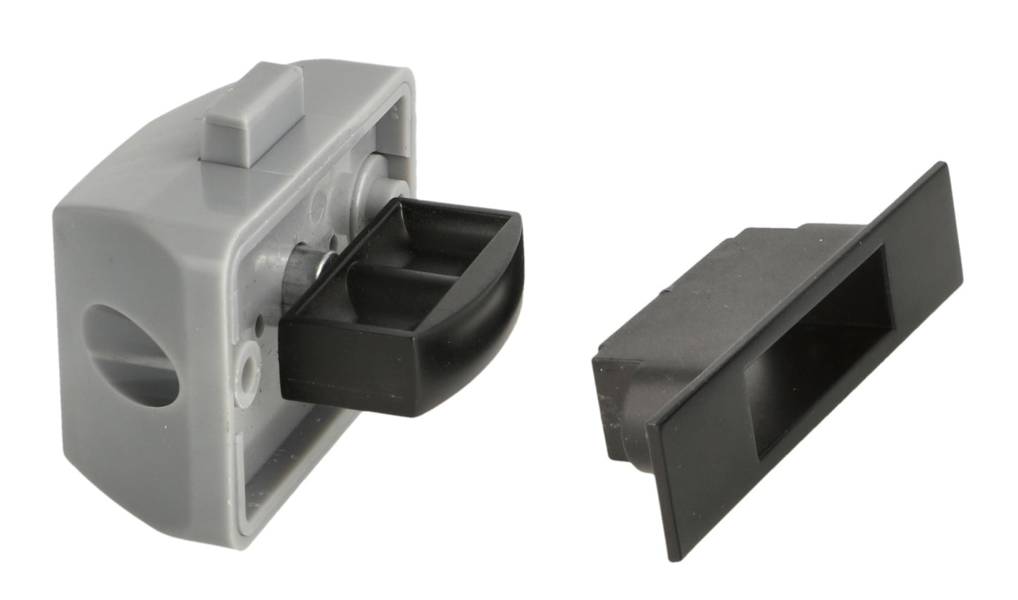 Hochwertiger Druckknopf-Verschluss mit Soft-Close und Grifffunktion, aus Zamak, Oberfläche: schwarz, Ausführung: rechteckig, 14.03.043-0. Massiver Druckknopf für Wohnwagen, Yacht, Privatflugzeug und viel mehr, von SISO Denmark