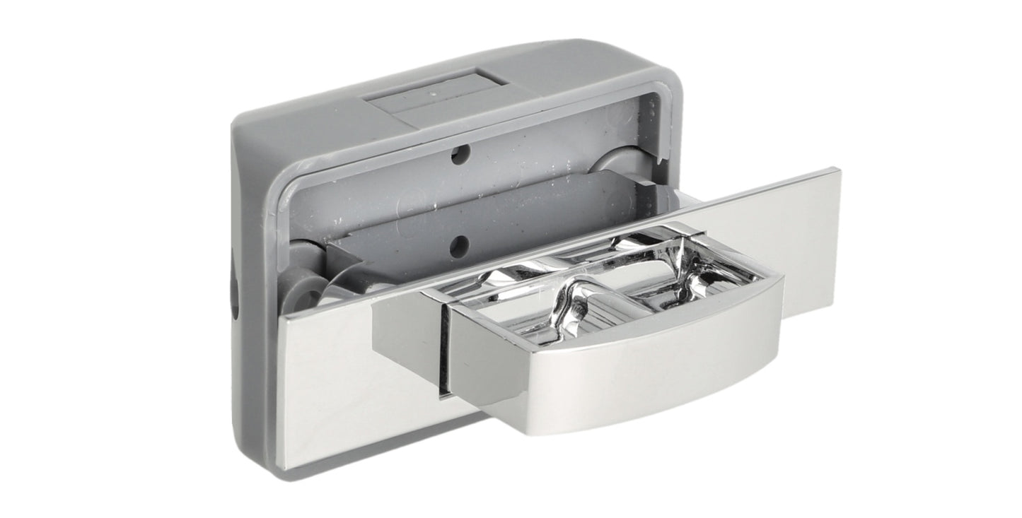 Hochwertiger Druckknopf-Verschluss mit Soft-Close und Grifffunktion, aus Zamak, Oberfläche: verchromt, Ausführung: rechteckig, 14.03.042-0. Massiver Druckknopf für Wohnwagen, Yacht, Privatflugzeug und viel mehr, von SISO Denmark