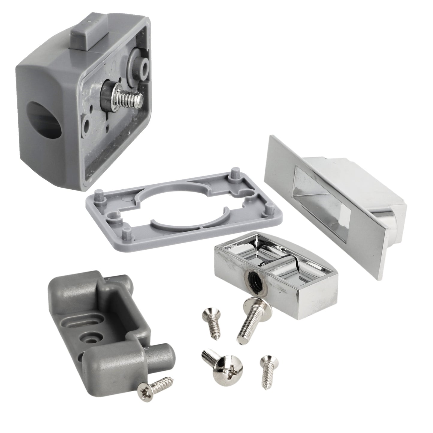 Hochwertiger Druckknopf-Verschluss mit Soft-Close und Grifffunktion, aus Zamak, Oberfläche: verchromt, Ausführung: rechteckig, 14.03.042-0. Massiver Druckknopf für Wohnwagen, Yacht, Privatflugzeug und viel mehr, von SISO Denmark