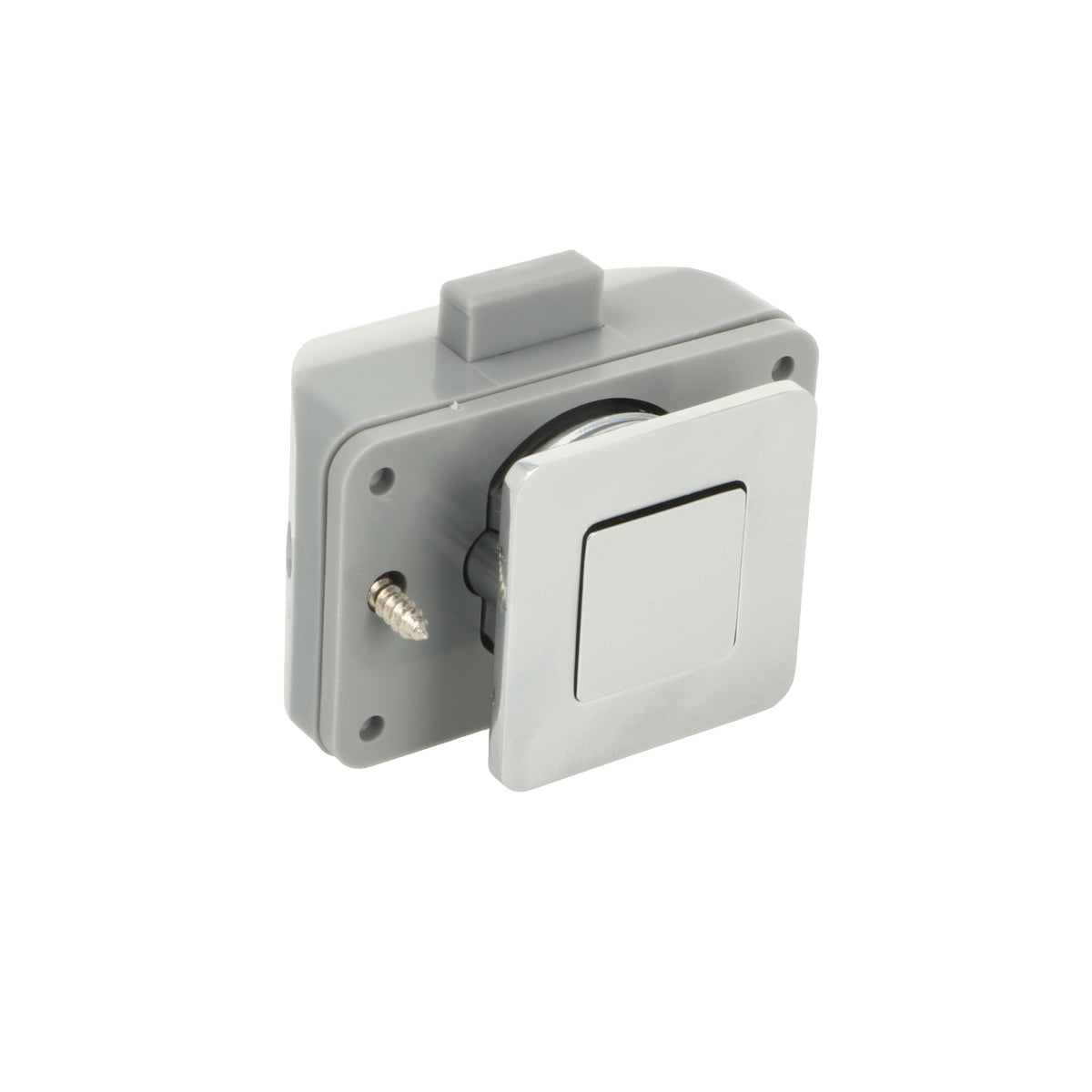 Bouton-pression de haute qualité avec fonction soft-close et poignée, en Zamak, surface : nickelée, design : carré, 14.03.065-0. Bouton poussoir solide pour caravanes, yachts, avions privés et bien plus encore, de SISO Danemark