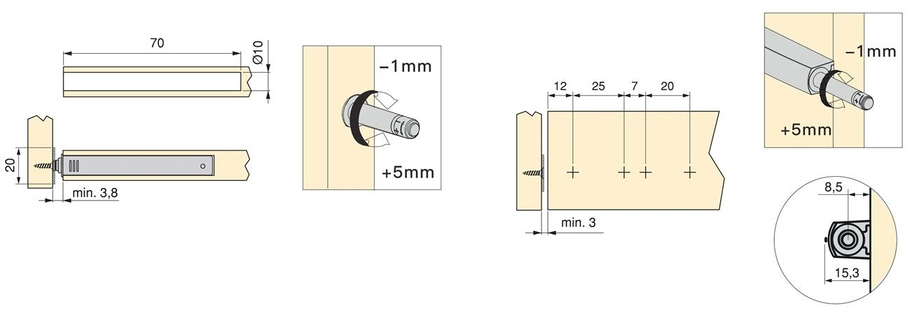 2 elegant push-button catches, with mounting housing, surface: grey, design: magnetic, 1900321 for furniture doors, cupboard doors, flaps