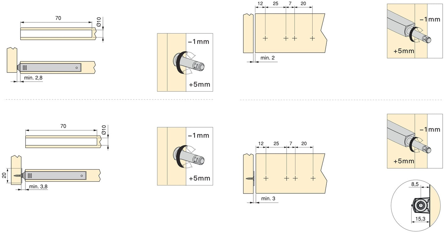 2 elegant push-button catches, with mounting housing, surface: grey, design: non-magnetic, 1900221 for furniture doors, cupboard doors, flaps