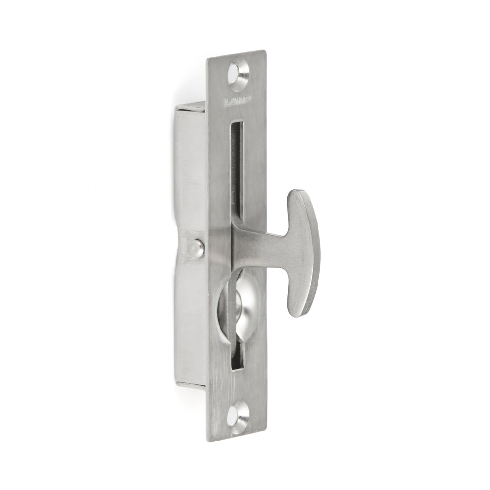 SUS304 stainless steel folding handle, 90 mm (3.6") ST-90. Stainless steel folding handle made of V2A stainless steel, satin finish, for ceiling doors, inspection hatches, damp environments, boats, and caravans from Sugatsune / LAMP® (Japan)