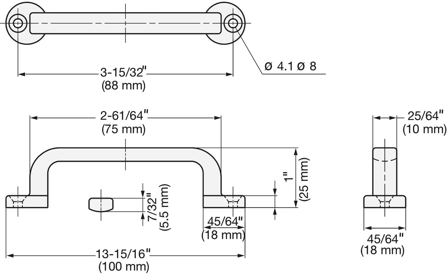 Edelstahl-Türgriff V2A (SUS304), 100 mm (4″) FT-100. Hochwertiger massiver Edelstahl-Türgriff aus rostfreiem Edelstahl V2A (SUS304), glänzend poliert, für Schiffe, Boote, Jachten, Edelstahl-Küchen von Sugatsune / LAMP® (Japan)