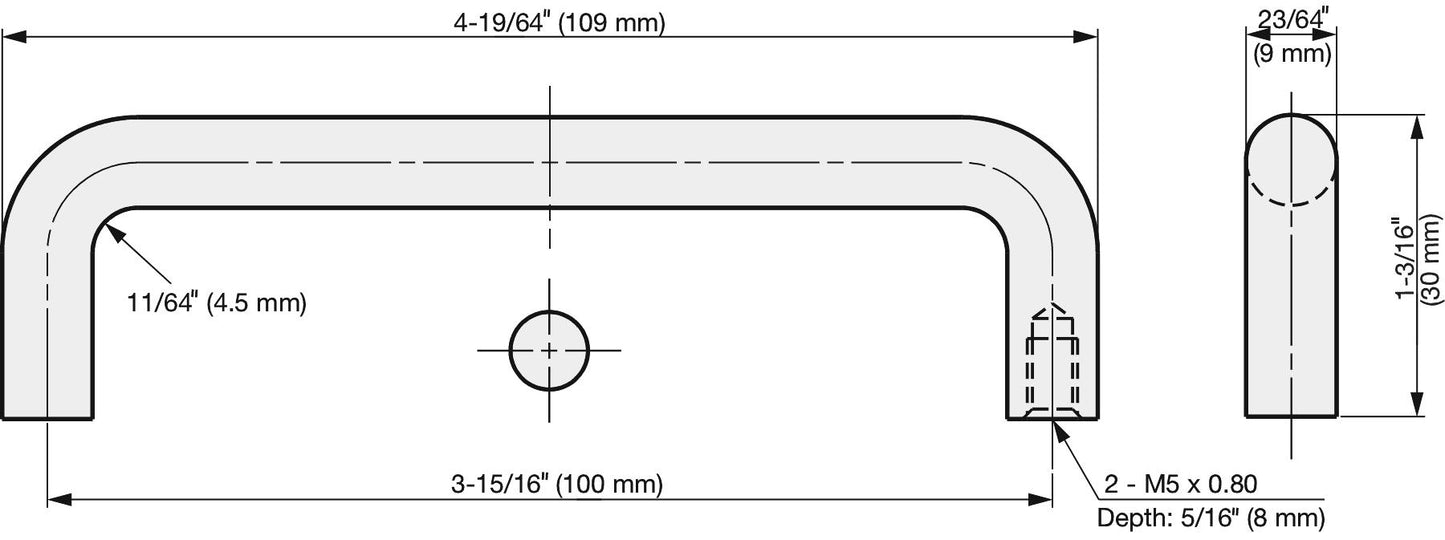 Edelstahl-Türgriff V2A (SUS304), 109 mm (4,3″) H-42-C-2. Hochwertiger Edelstahl-Türgriff aus rostfreiem Edelstahl V2A (SUS304), glänzend poliert, für feuchte Umgebungen, Schiffe, Lebensmittelbereich, Medizinbereich von Sugatsune / LAMP® (Japan)