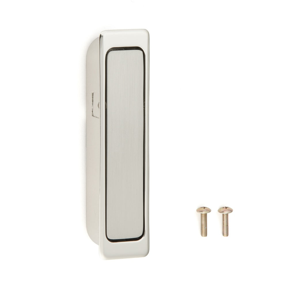 Zinc alloy recessed pull handle, finish: nickel-plated, satin matte, 100 mm (4") FH-100AK-00. Recessed pull handle FH-100AK-00 for office furniture, home furniture, and kitchen cabinets, by Sugatsune / LAMP® (Japan)